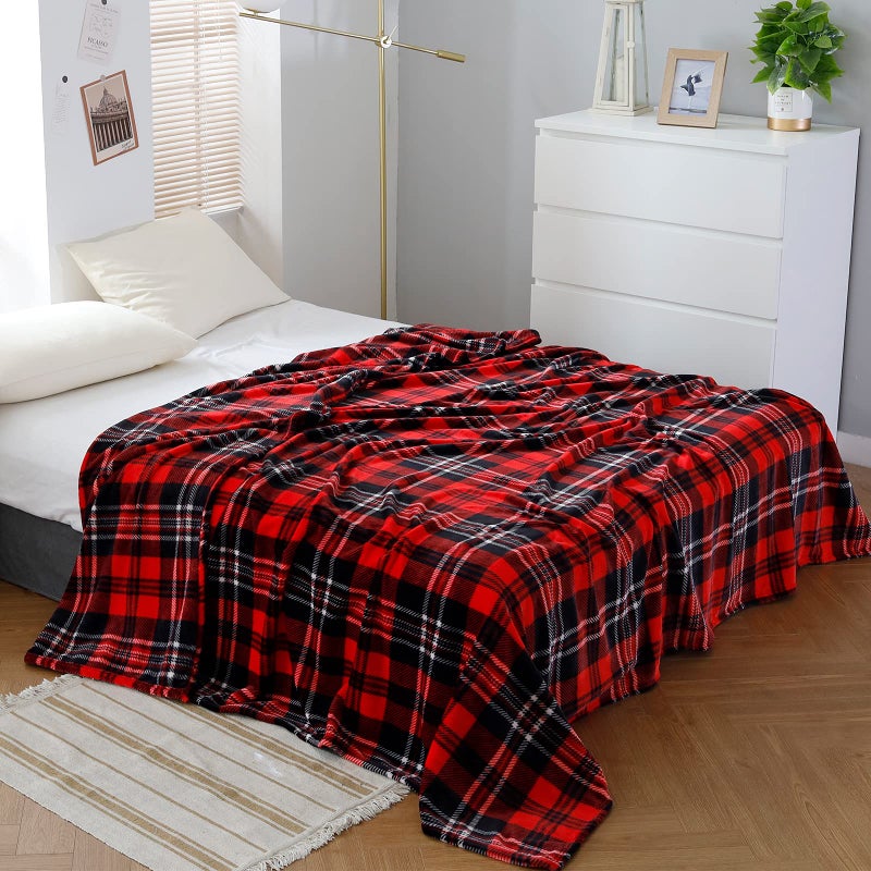 SOCHOW Flannel Fleece Throw Blanket 50 x 60 Inches, All Season Plaid Red/Grey Blanket for Bed, Couch, Car - Image 4